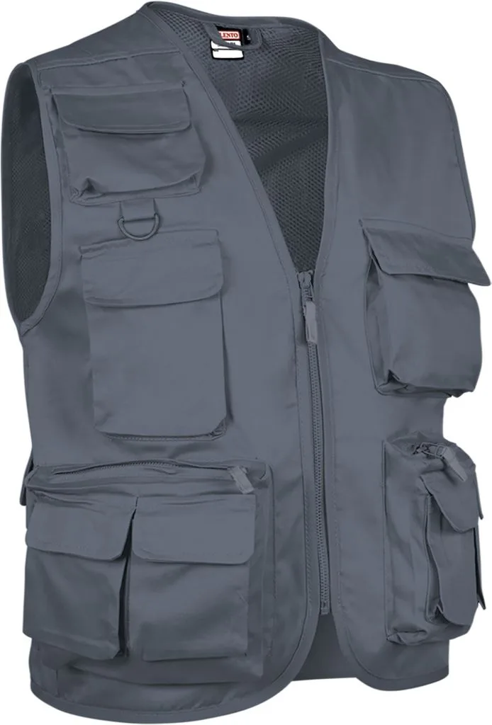 Valento Safari - Gilet reporter multipoches sans manches (CHVASAF) — gris ciment — photo 6