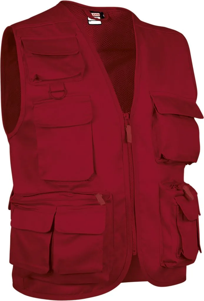 Valento Safari - Gilet reporter multipoches sans manches (CHVASAF) — rouge lotus — photo 9