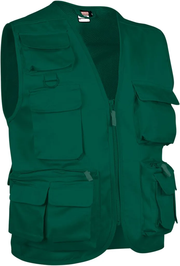 Valento Safari - Gilet reporter multipoches sans manches (CHVASAF) — Vert Bouteille — photo 10